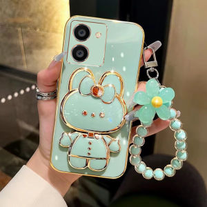 เคสสำหรับ VIVO โทรศัพท์ Y04 Y19S V50 Y29 3มิติ Y39 Y100 Y03T Y28S Y18 Y02S Y16ฝาหลังสุดหรู3มิติพร้อมตัวยึดกระจกและสายรัด