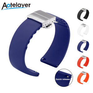 Aotelayer 14mm 16mm 18mm 20mm 22mm Quick Release Universal Flat Watchband Men Women Sport Silicone Strap For Samsung Galaxy watch3/4 For Gear S2 S3 S4 Waterproof Rubber Watch Band With Tools