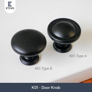 Etivo K01 Door Knob Handle Black | Tarikan Pintu Laci Pentol Bulat Hitam