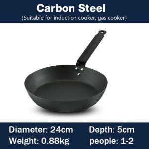 YESMILE Uncoated Cast Iron Pan Flat Carbon Steel Omelette Pan Durable Multi Purpose Steak Frying Pan Gas Induction Cooker