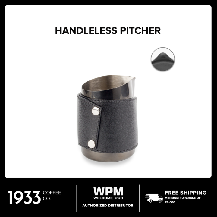 WPM Handleless Pitcher with Leather Sleeve Steaming Milk Pitcher for