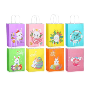 8pcs Easters Handheld Bags for Festival Gift Wrapping Kraft Paper Packaging Bags for Spring Birthday and Party Use