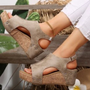 [Free Shipping] New Large-Size Roman Sandals Flat-Soled Thick-Soled Sandals Large-Size Shoes Peep-Toe Sandals For Women In Stock Wedge-Heeled Sandals For Women
