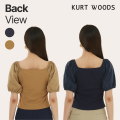 Kurt Woods Puff Short Sleeve Ladies Top | Tan & Navy. 
