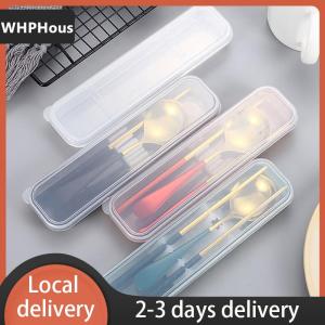 [COD] WHPHous Ship within 24 hours Travel Outdoor Reusable Tableware Box School Home Slot Design Practical Cutlery Transparent Cover Storage Box