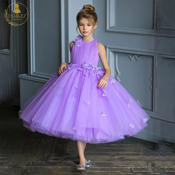 FSMKTZ Summer Flower Tulle Girl Party Dresses for Kids Formal