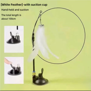 Strong Suction Cup Teasing Cat Stick with Bell Long Rod Detachable Cat Self-Play Wand Toy for Indoor