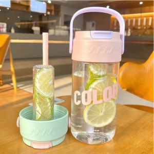 600/800ML Cute Water Cup Straw Cup Water Bottle Accompanying Cup Simple Water Cup Handle Flower Tea Cup Large Capacity Sports Water Cup Student Water Cup
