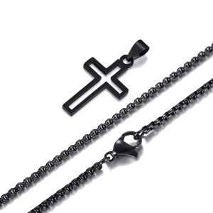 Casual Hollow Cross Necklaces for Men BoysWaterproof Stainless Steel Cross Pendant NecklaceReligious Faith Prayer Jewelry Gift