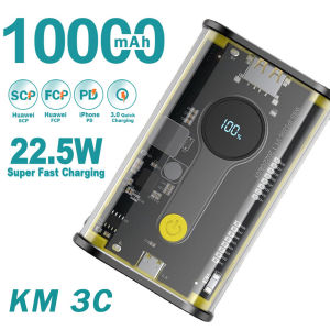 10000Mah PD22.5W PowerBank Super Fast Charging Transparent Type-C Dual USB Digital Display Large Capacity Power Bank