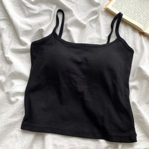 NOVAWEAR Korean Style Spaghetti Straps Camisole Simple Cotton Chest Pad Camisole Tank Top Bottoming Shirt Slim Crop Top Spring Summer