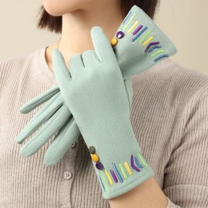 SWEET Solid Color Women Suede Velvet  Gloves Full Finger Thickened Winter Mittens Temperament Plush Touch Screen Gloves Ladies