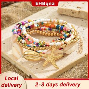 [COD]  HOT SALE Ship within 24 hours 7Pcs Bohemian Style Starfish Shell Hand Woven Bracelet For Women Girls Fashion Beaded Bracelet Summer Beach Vacation Accessories