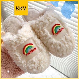 KKV-ohgo! Rainbow White Womens Cotton Slippers Soft and Comfortable 36-39 yards