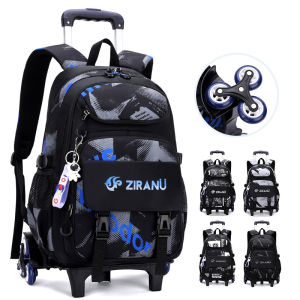 New Middle School Primary School Students 6-wheel Trolley Schoolbag Boys Waterproof Wear-resistant Large-capacity Detachable Backpack