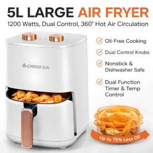 5L Air Fryer Large Capacity Oven 360 Viewing Window Digital Touchscreen Healthy Cooker Smart Non-Stick Fryer
