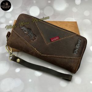 Jeep Clutch Long Zip Leather Wallet Genuine Cow Leather Purse