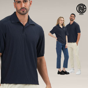 INSPI Textured Boxy Polo Shirt for Men & Woman Ribbed Knit Cuff Casual Korean Tops Style Collection Menswear Semi-Formal Polos