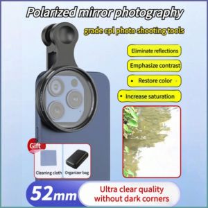 ✨HOT SALE✨52mm Cinematic-grade Mobile Phone Polarizing Filter/Photography HD Polarized Clipon Lens Filter Eliminates Reflection/Mobile Phone Lens Polarizing Lens/影视级手机摄影偏振镜