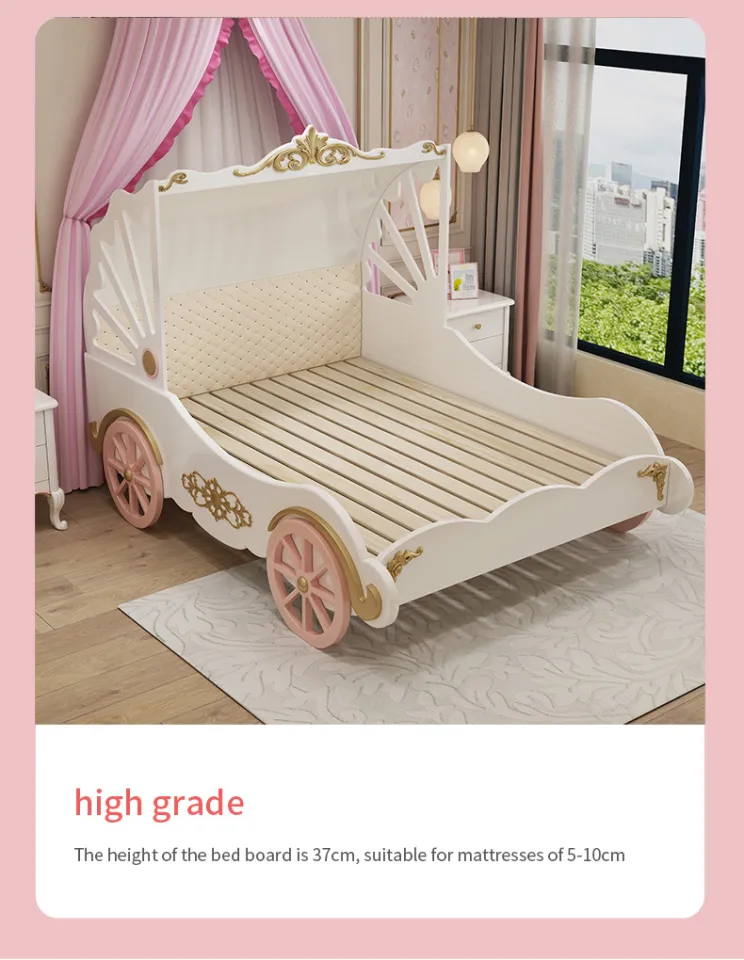 Customizable luxury children bed modern elegant princess carriage 1.5m solid wood kids pink bed for girls Lazada PH