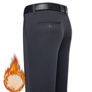 Men Fleece Pants Winter Suit Pants Office Regular Fit Stretchy Trousers Golf Thick Warm Man Black Work Formal Dress Pants