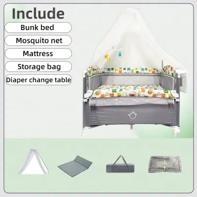 Bedside Bassinet for Baby Baby Crib with Mosquito Net Mattress Diaper Changer Portable Crib for Baby Pack and Play with Bassinet 5 in 1 Bedside Crib