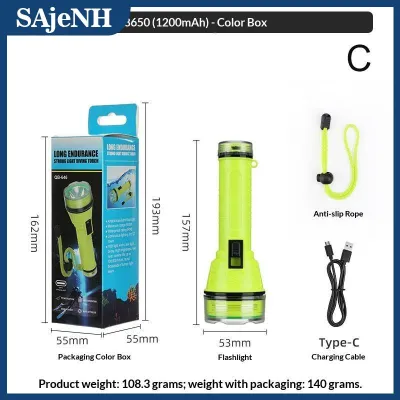 SAjeNH Sáng dưới nước đèn pin đèn pha không thấm nước lặn ngọn đuốc 200 mét đêm lặn ánh Sáng Ngọn đuốc với dây chống trượt