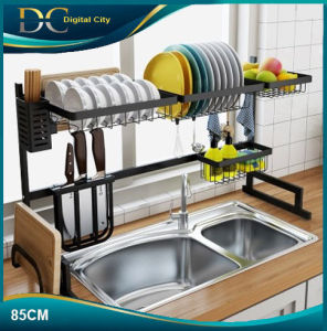 65cm/85cm Kitchen multifunctional organizer storage rack Dish Drying Rack Over Sink Kitchen Supplies Storage Shelf Counter top Space Saver Display Stand Tableware Drainer Organizer Utensils Holder Stainless Steel
