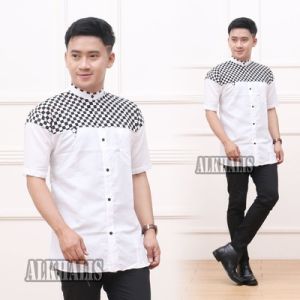 Baju Koko Lengan Pendek Motif Skak Alkhalis