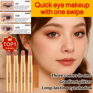 One Stroke Gradient Lazy Three-color Eye Shadow Stick Matte Fine Glitter Pearlescent Highlight Eye Shadow Pen New Beginner Female 三色眼影棒 Batang Pembayang Mata Tiga Warna