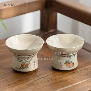 ที่กรองชาเซรามิกย้อนยุคแฮนด์เมดพอร์ซเลนสีฟ้าและสีขาว Cha Hai กรองกาแฟ Punch กรองชุดน้ำชาจีนอุปกรณ์เสริม