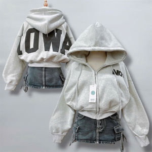 Áo Khoác Nữ nỉ dày NO1 Kiểu Lửng Croptop Hoodie Zip Túi Trong tay dài Dây Kéo Phao Top áo chống nắng thu đông