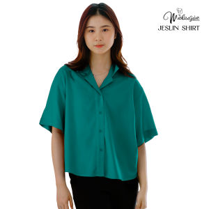 Meladjoe Jeslin Shirt Bahan Tenzel Primacool Atasan Wanita Oversize Baju Tangan Pendek