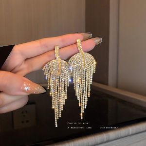 FFrascati ashion Mosaic Crystal Leaves Tassel Earrings For Women Luxury Hyperbole Elegant Rhinestone Drop Earrings Party Jewelry