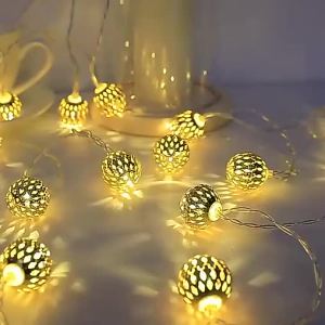New Solar Powered Moroccan Ball Lamp String Waterproof LED Wrought Iron