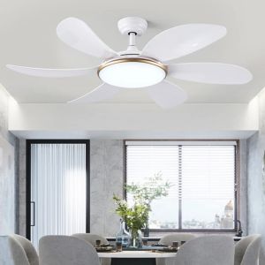 Quạt Trần Đèn KS-911C Trắng Quạt Trần 6 Cánh Lá Nhựa Cao Cấp 6 Cấp Độ Gió 3 Chế Độ Đèn [Động cơ DC inverter-100% lõi đồng]