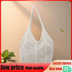 Women Knitting Shoulder Bag Solid Color Hollow Bag Large Capacity Knitted Tote Handbag Ladies Daily Handbag