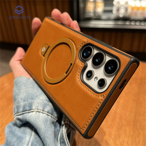 Business Retro Leather Holder Case For Samsung Galaxy S25 S24 Ultra S23 S22 Plus Wireless Shockproof Cover For Magsafe