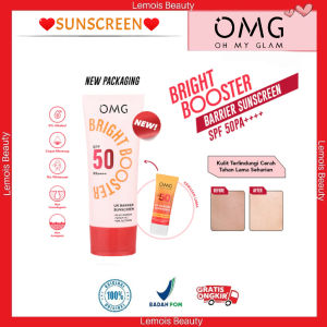 LemoisBeauty- OMG Oh My Glow Bright Booster UV Barrier Sunscreen SPF 50 PA++++ - 25ml Untuk Semua Jenis Kulit - Sunscreen Ringan Cepat Meresap Cerah Instan - Mengandung Niacinamide & Vitamin C - Sunblock Tabir Surya