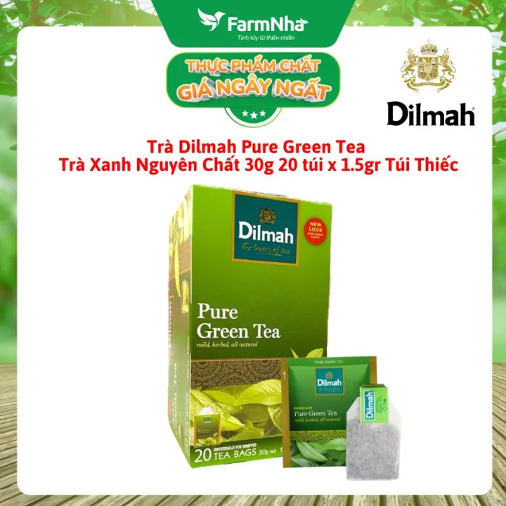 Trà Dilmah Pure Green Tea All Natural Tea 30g 20 túi x 1,5gr Túi thiếc - Trà xanh tinh khiết, Sri Lanka
