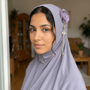 LUMINELLEB Stretch 3D Flower Tassel Hijab Round Edge Solid Color Head Wrap Exquisite High-Elasticity Head Scarf Daily Prayer