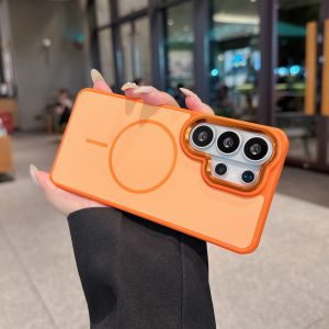 Luxury For Magsafe Frosted Phone Case For Samsung S26 S25 A57 A17 A26 A36 A16 Plus Ultra Metal Lens Frame Bumper Magnetic Cover