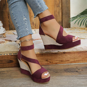 Free Shipping New Plus-Size Fish-Mouth Wedge Sandals For Women 2026 Summer Fashion With A Back Zipper And High Heels