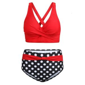 Stylish Women Print Swimsuit Crisscrossed Back V Neck Swimwear High Waist Swimsuit Tummy Controlled Bathing Suit