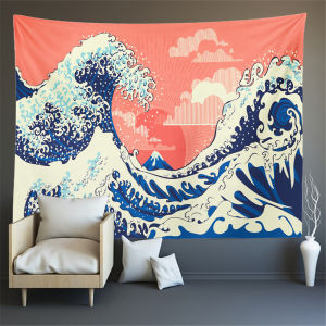 Ukiyoe Tấm Thảm Trang Trí Lướt Sóng Kanagawa TREO TƯỜNG Nền In 3D Tik Tok Rèm Vải Phát Trực Tiếp Đồ Trang Trí Phòng Ngủ Phòng Khách Gia Đình