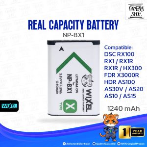 WIXEL Baterai Kamera NP-BX1 for Sony DSC RX100 II RX1 RX1R HX300 HX50V WX300 HX400V FDR X3000R X1000V HDR AS100 AS30V AS20 AS10 AS15 ZV-1 II ZV-1 ZV-1F Cyber Shoot Real Capacity Batre Batrai Camera Battery Dual Double Power NPBX1