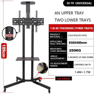 Happihaus-TV Stand TV Monitor Stand (support 32-65 Inch Screen) Movable With 1 Shelf Adjustable Height