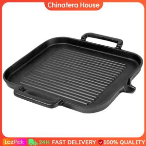 Cast Iron Grill Pan With Double Handle Griddle Pan No Chemical Coating Grill Fry Pan for Barbeque/Tandoori