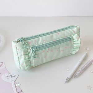 TFHDFHRG Large Capacity Star Pencil Case Printed Sweet Lace Pencil Storage Bag Organizer with Transparent Window Zipper Stationery Pouch School Office Supplies