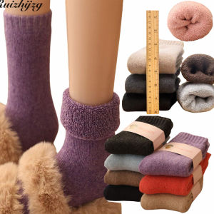 Ruizhijzg Ready Stock Wool Cashmere Thick Socks For Woman Winter Warm Breathable Socks Ladies Girls Super Thicker Solid Color Socks Sports Skiing CasualCasual Antifreeze Christmas Gift Socks